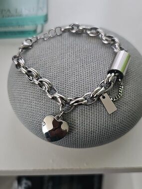 Silver Stainless Steel Heart Charm Chain Bracelet - Women Jewelry